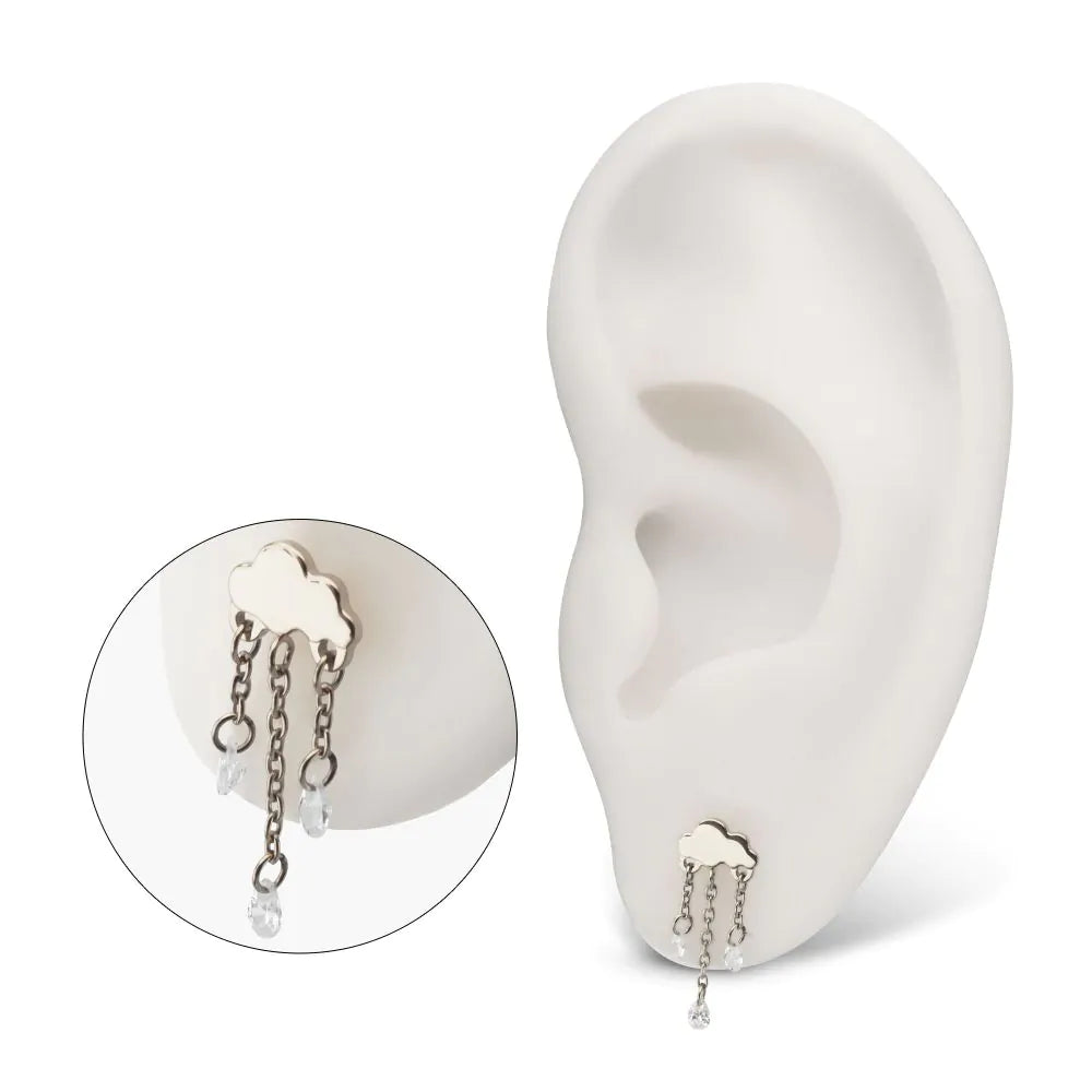 Titanium Threadless Cloud Top with Triple Floating CZ Dangle