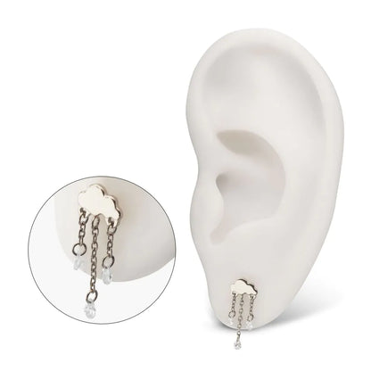 Titanium Threadless Cloud Top with Triple Floating CZ Dangle