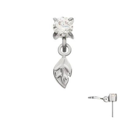 Titanium Threadless 4-Prong Set Gem Top with Leaf Dangle