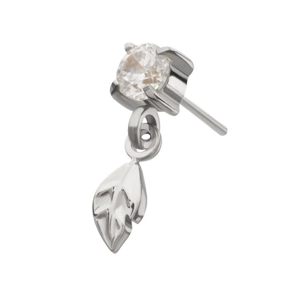 Titanium Threadless 4-Prong Set Gem Top with Leaf Dangle