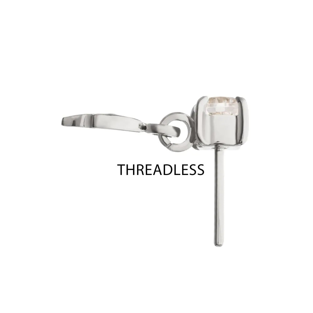 Titanium Threadless 4-Prong Set Gem Top with Leaf Dangle