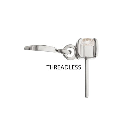 Titanium Threadless 4-Prong Set Gem Top with Leaf Dangle
