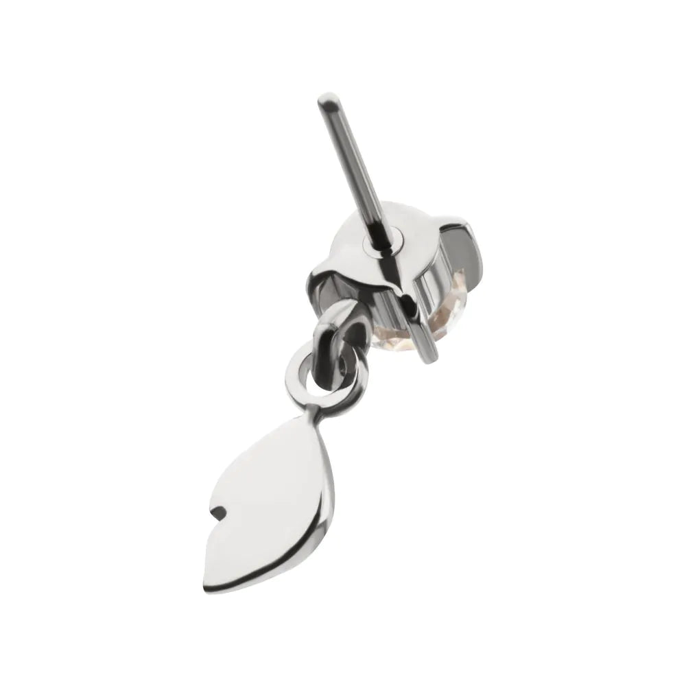 Titanium Threadless 4-Prong Set Gem Top with Leaf Dangle