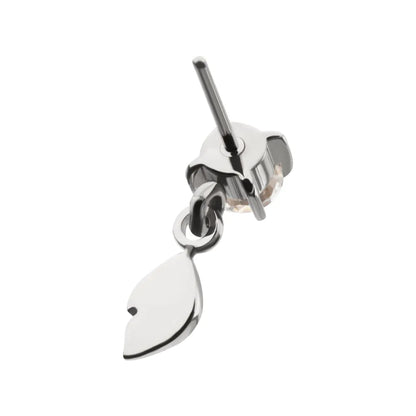 Titanium Threadless 4-Prong Set Gem Top with Leaf Dangle