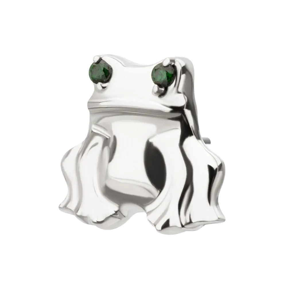 Titanium Threadless Prong Set Emerald Green Gem Frog Top