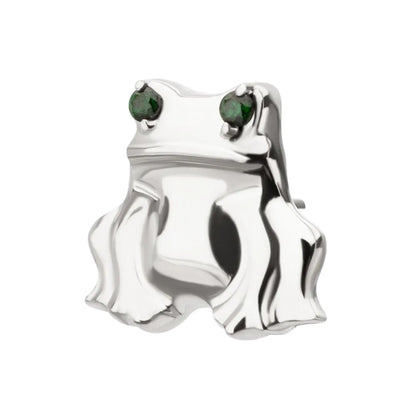 Titanium Threadless Prong Set Emerald Green Gem Frog Top