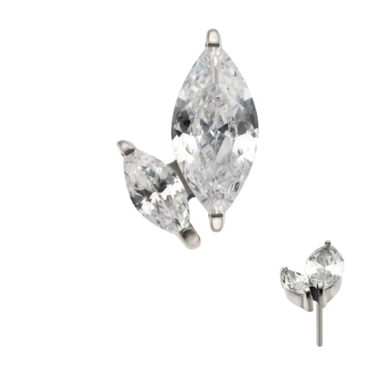 Titanium Threadless Prong Set Marquise CZ 2-Cluster Top