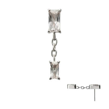Titanium Threadless Double Baguette Prong Set Gem Dangle Top