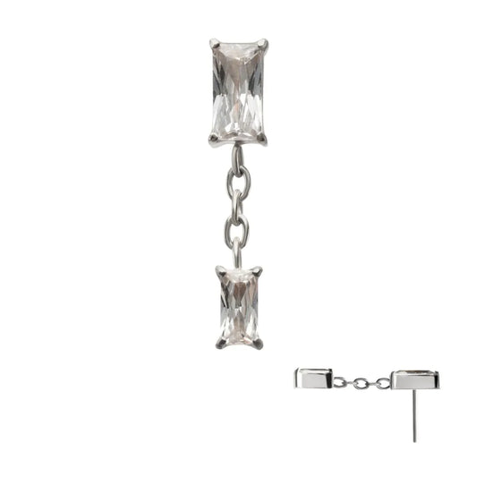 Titanium Threadless Double Baguette Prong Set Gem Dangle Top