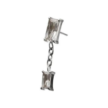 Titanium Threadless Double Baguette Prong Set Gem Dangle Top