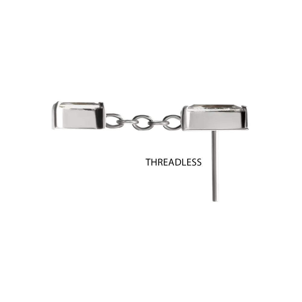 Titanium Threadless Double Baguette Prong Set Gem Dangle Top