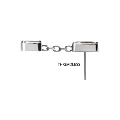 Titanium Threadless Double Baguette Prong Set Gem Dangle Top