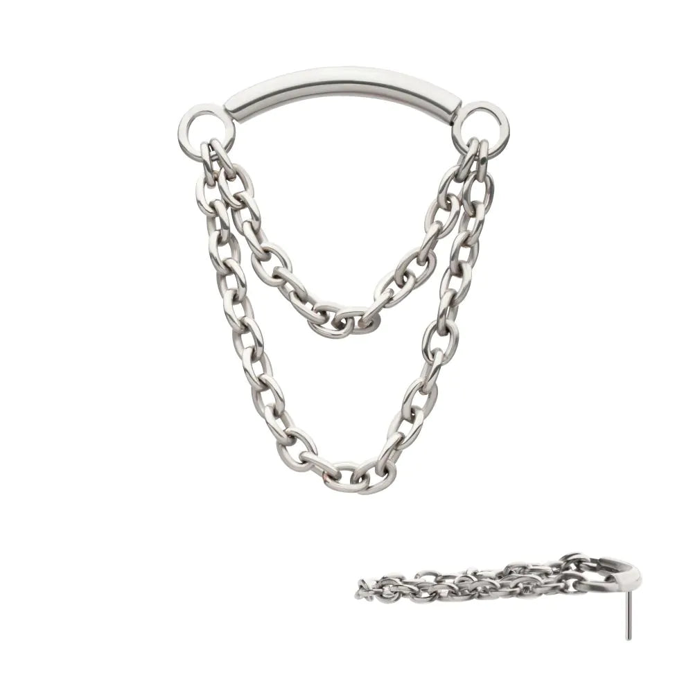 Titanium Threadless 2-Tier Dangle Chain Curved Bar Top