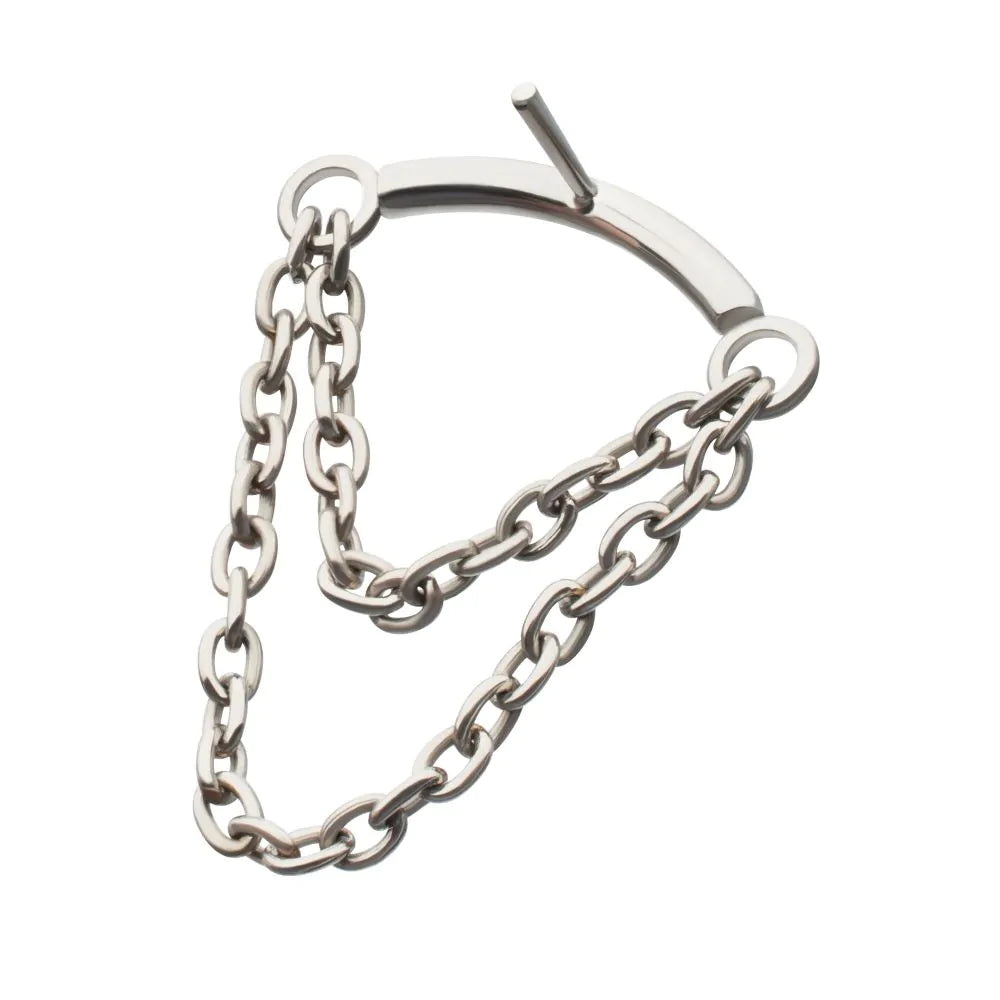 Titanium Threadless 2-Tier Dangle Chain Curved Bar Top