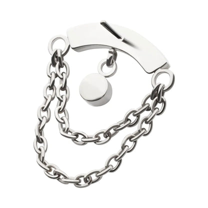 Titanium Threadless 2-Tier Dangle Chain Clustered CZ Curved Bar Top with Bezel Round CZ