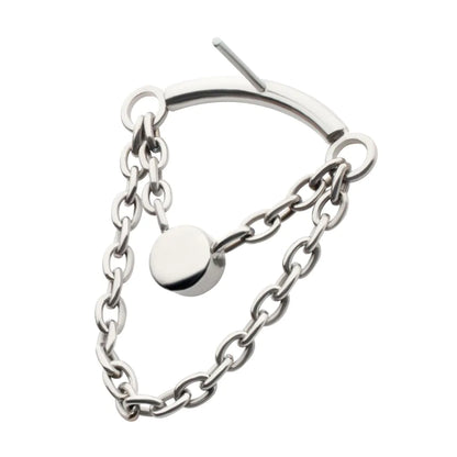 Titanium Threadless 2-Tier Dangle Chain Curved Bar Top with Bezel Round CZ