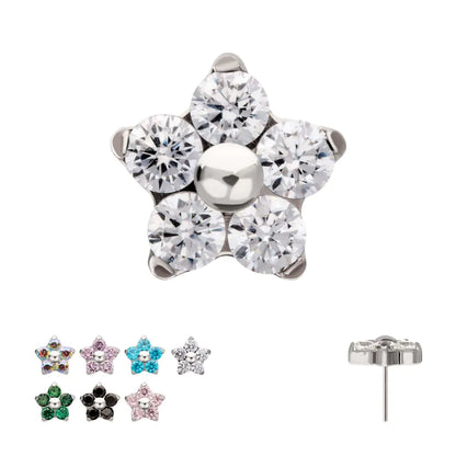 Titanium Threadless Prong Set Gem 5-Petal Flower Top