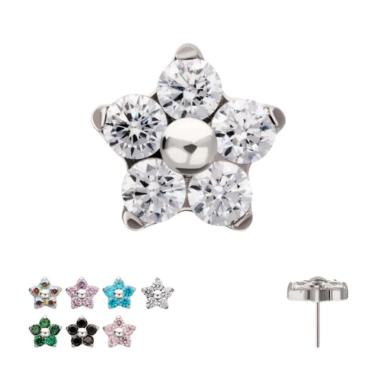 Titanium Threadless Prong Set Gem 5-Petal Flower Top