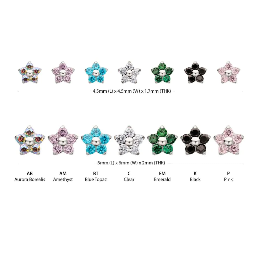 Titanium Threadless Prong Set Gem 5-Petal Flower Top