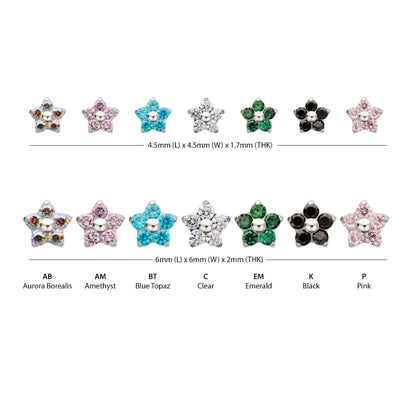 Titanium Threadless Prong Set Gem 5-Petal Flower Top