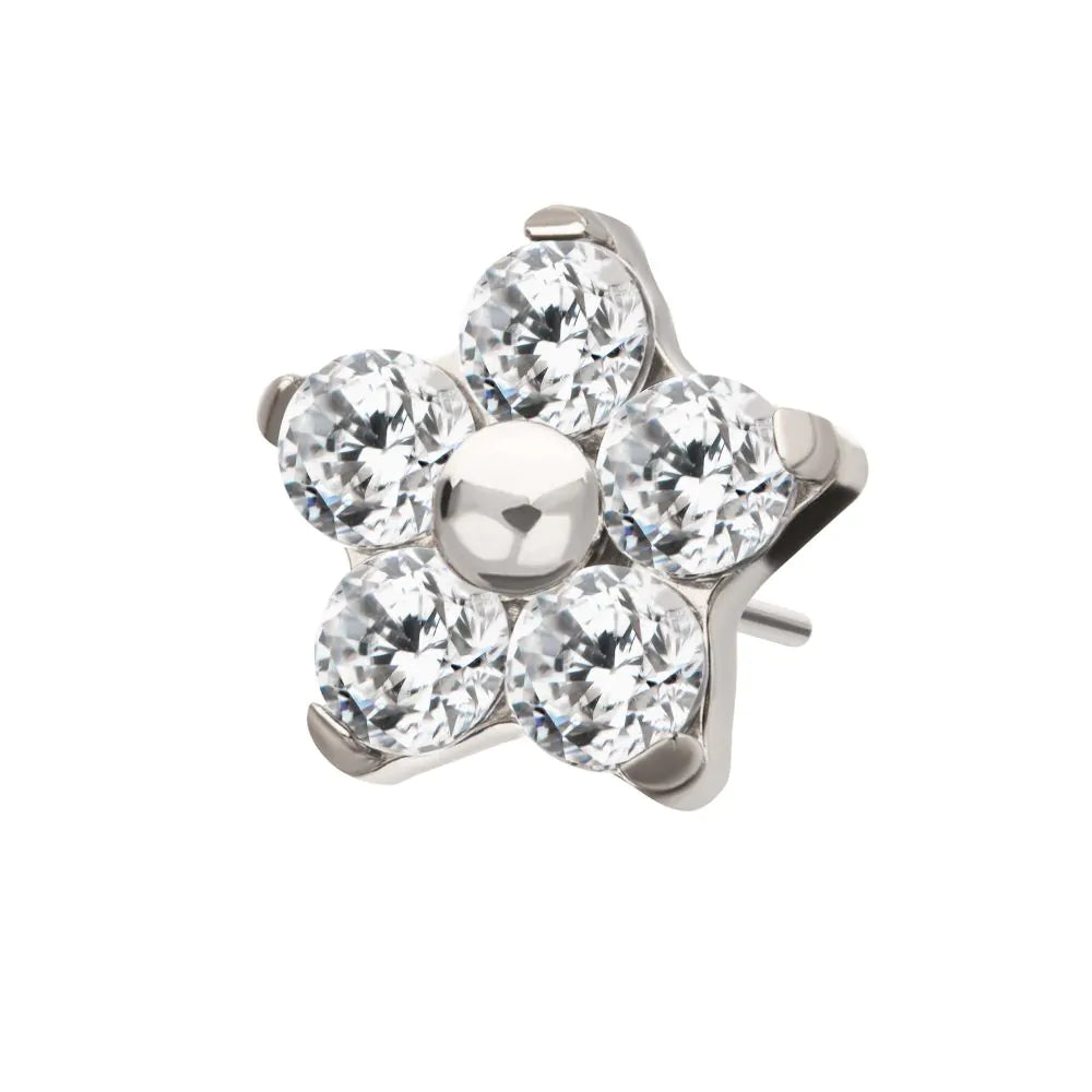 Titanium Threadless Prong Set Gem 5-Petal Flower Top