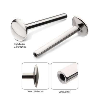Titanium Threadless High Polish Mirror Finish 4mm Dome Labret Base