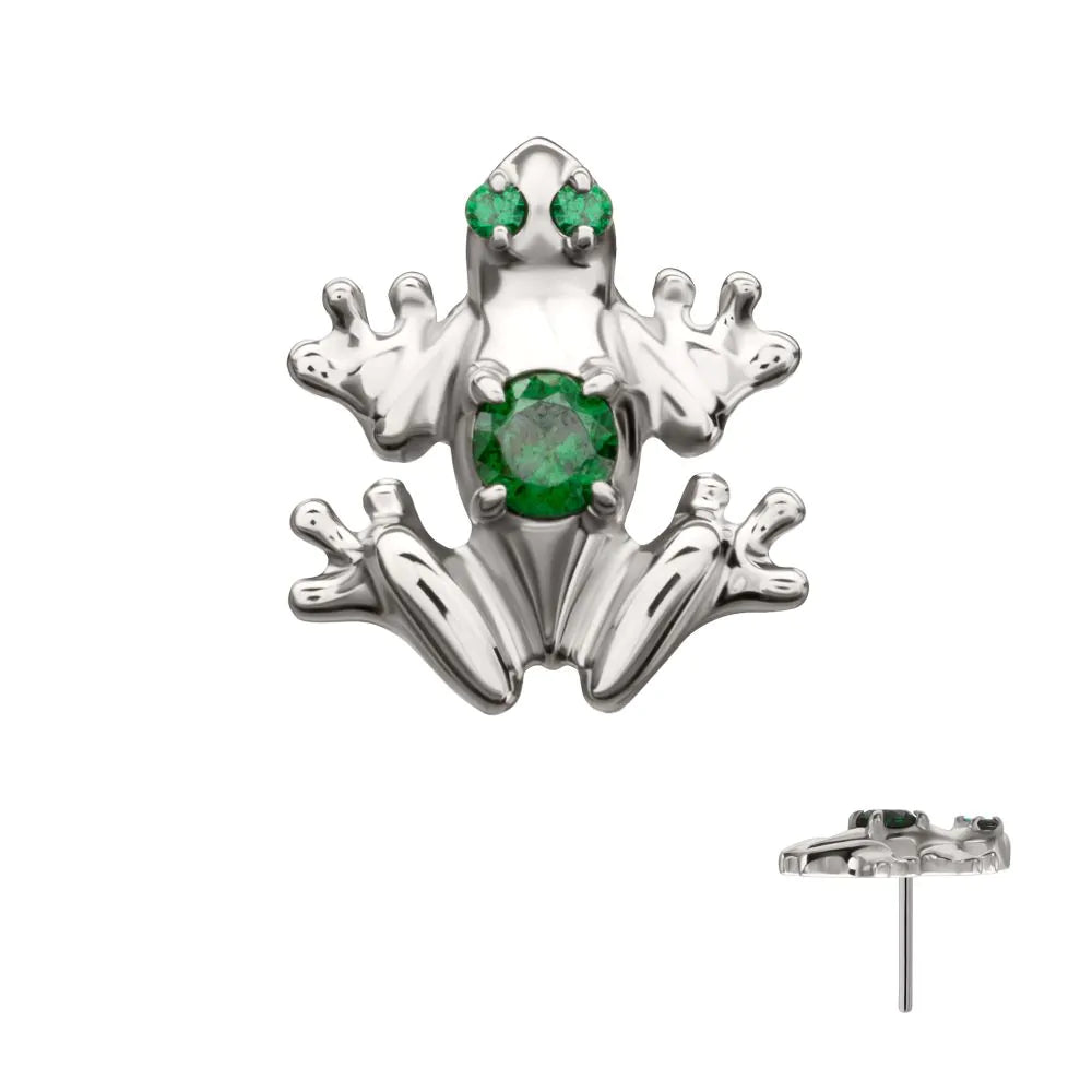 Titanium Threadless Frog Top with Prong Set CZ Gem