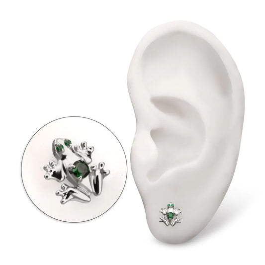 Titanium Threadless Frog Top with Prong Set CZ Gem