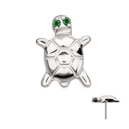 Titanium Threadless Turtle Top with Prong Set CZ Gem Eyes