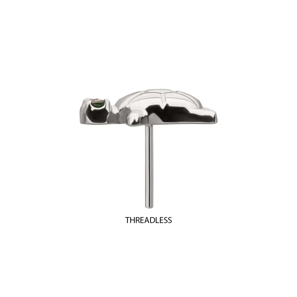 Titanium Threadless Turtle Top with Prong Set CZ Gem Eyes