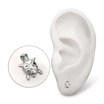 Titanium Threadless Turtle Top with Prong Set CZ Gem Eyes