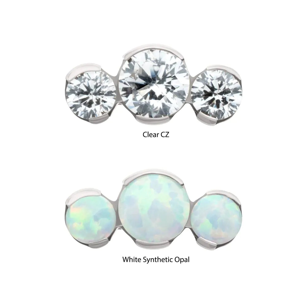 Titanium Threadless Semi-Bezel Set Round Gem/Opal 3-Cluster Top