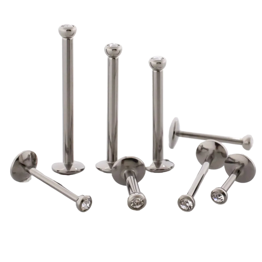 Titanium Internally Threaded Labret with Bezel Set Premium Crystal