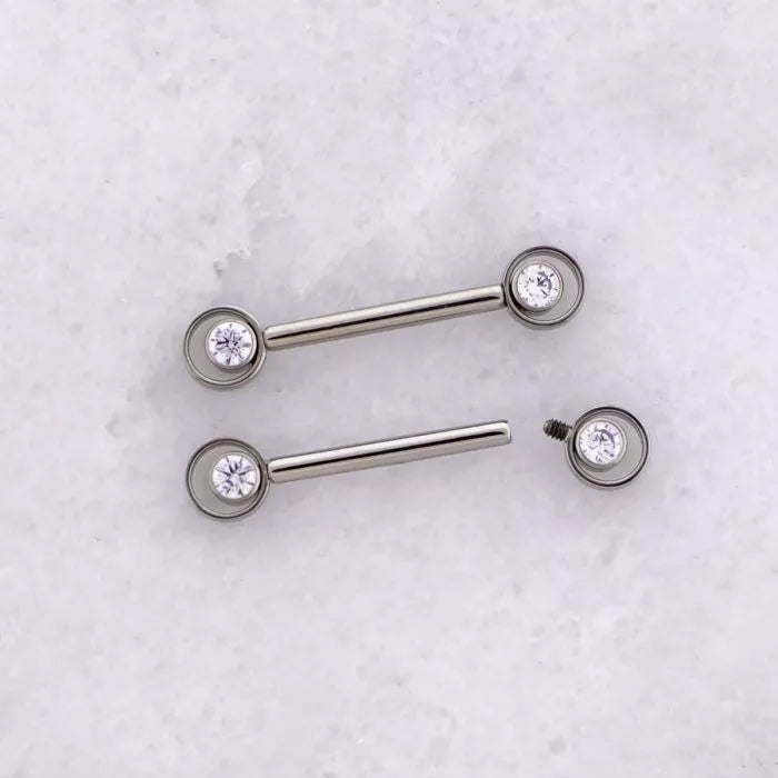 Titanium Internally Threaded Gem Ring Nipple Bar Elite Body Piercing