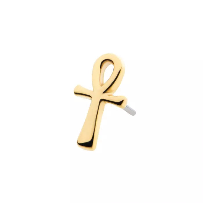 14Kt Gold Threadless with Ankh Egyptian Cross Top