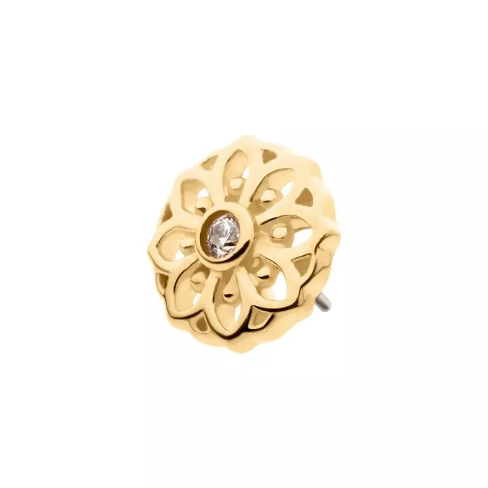 14Kt Yellow Gold Threadlesss with CZ Mandala Flower Top