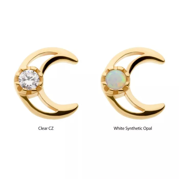 14Kt Yellow Gold Threadless with CZ/Opal Crescent Moon Top