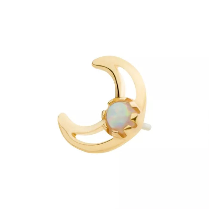 14Kt Yellow Gold Threadless with CZ/Opal Crescent Moon Top