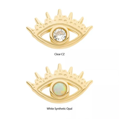 14Kt Yellow Gold Threadless with CZ/Opal Evil Eye Top