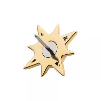 14Kt Yellow Gold Threadless with Round White Synthetic Opal Sunburst Top