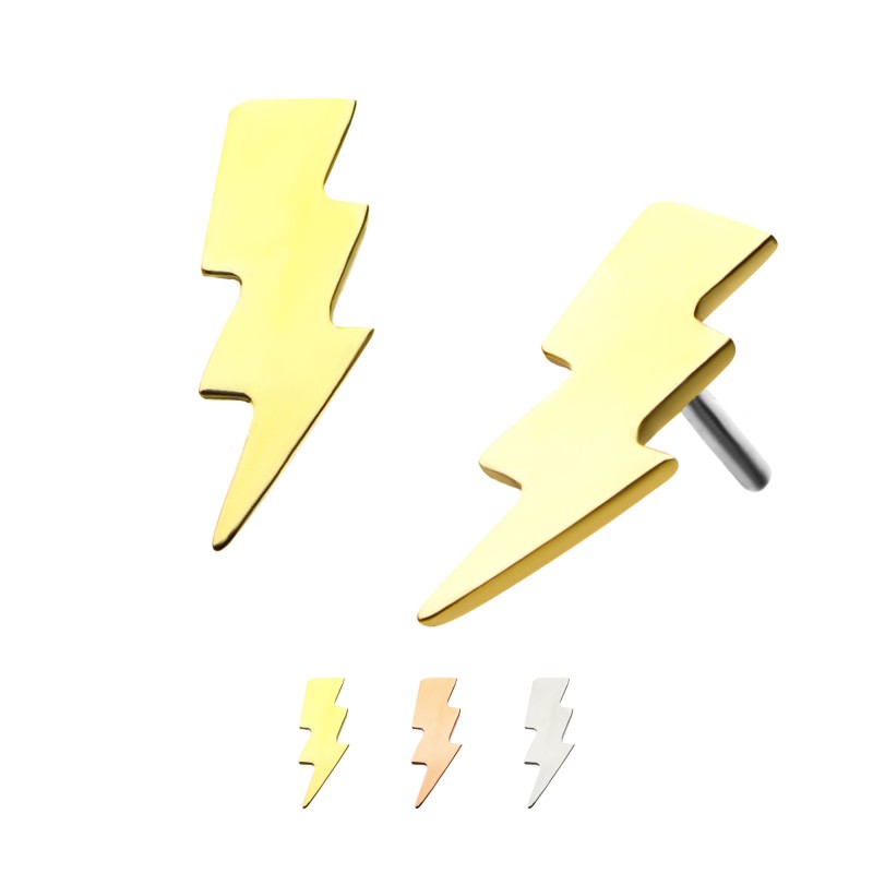 14k Threadless Yellow Gold Lightning Bolt V2